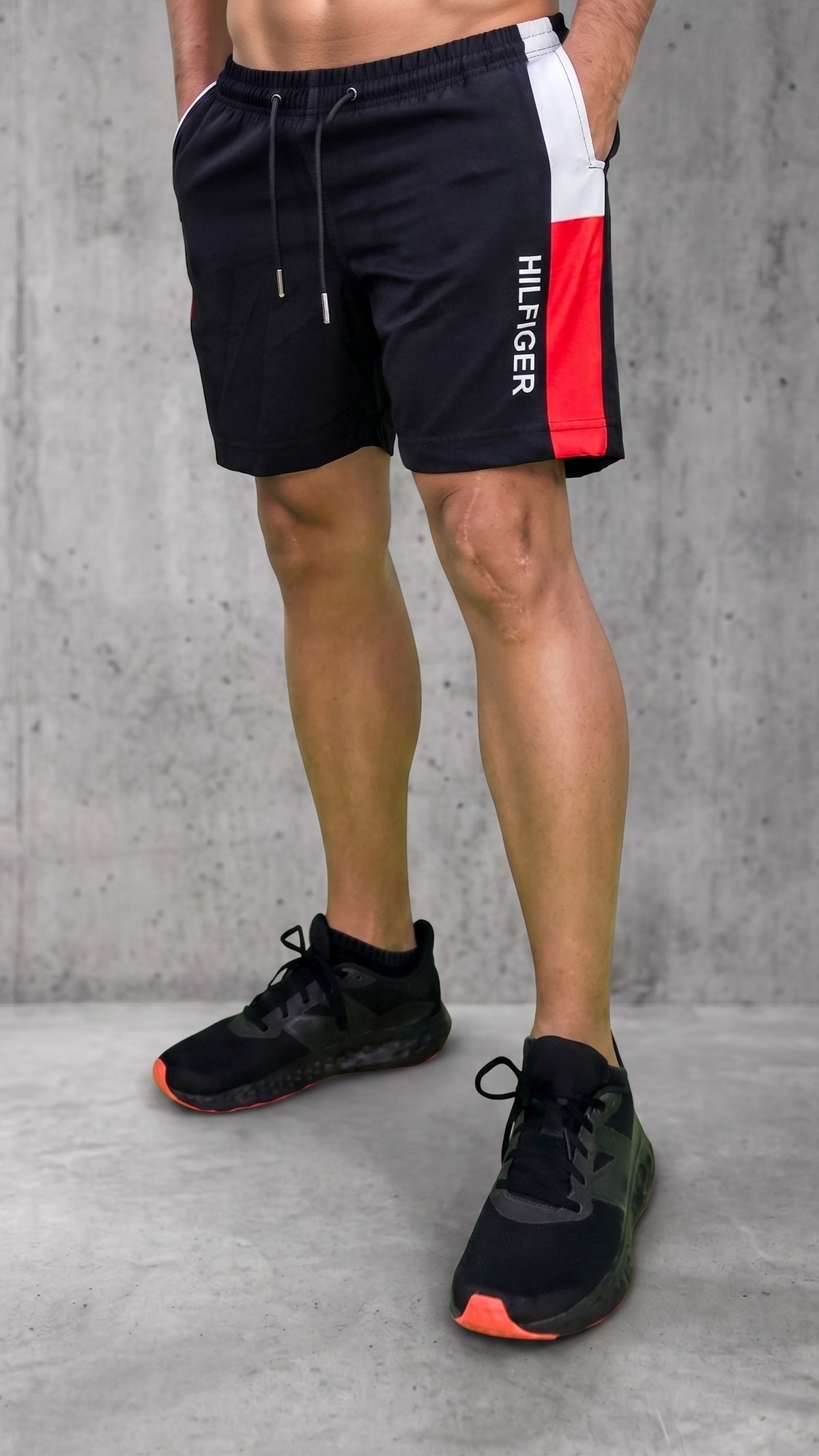 Pantaloneta Hombre Negra - Detalles Oscuros y Pretina Gris